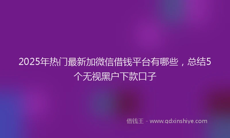 2025年热门最新加微信借钱平台有哪些，总结5个无视黑户下款口子