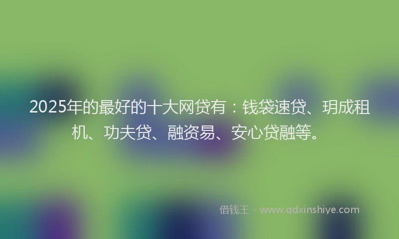 2025年的最好的十大网贷有：钱袋速贷、玥成租机、功夫贷、融资易、安心贷融等。