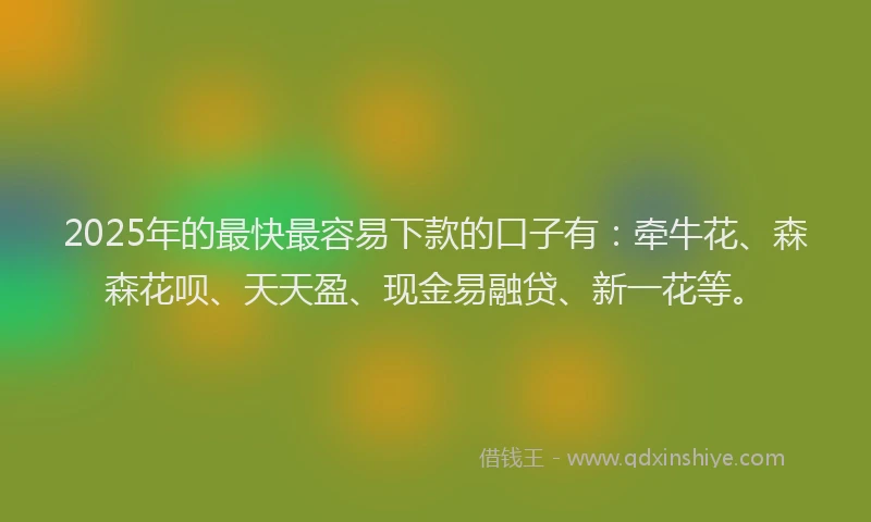 2025年的最快最容易下款的口子有：牵牛花、森森花呗、天天盈、现金易融贷、新一花等。