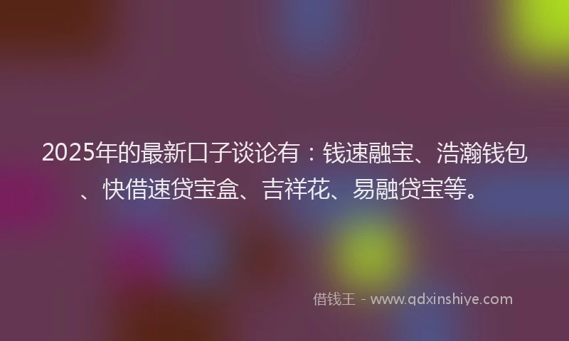2025年的最新口子谈论有：钱速融宝、浩瀚钱包、快借速贷宝盒、吉祥花、易融贷宝等。