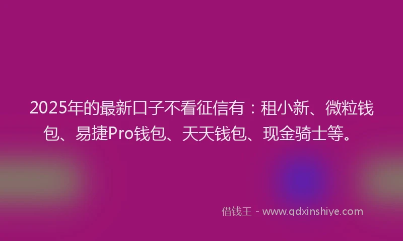 2025年的最新口子不看征信有：租小新、微粒钱包、易捷Pro钱包、天天钱包、现金骑士等。