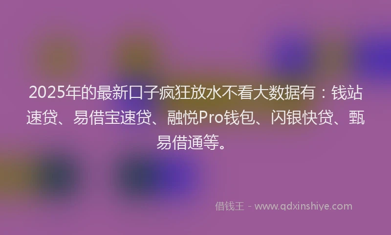 2025年的最新口子疯狂放水不看大数据有：钱站速贷、易借宝速贷、融悦Pro钱包、闪银快贷、甄易借通等。