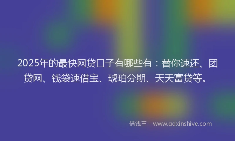 2025年的最快网贷口子有哪些有：替你速还、团贷网、钱袋速借宝、琥珀分期、天天富贷等。