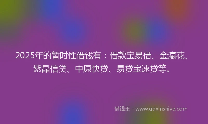 2025年的暂时性借钱有：借款宝易借、金瀛花、紫晶信贷、中原快贷、易贷宝速贷等。
