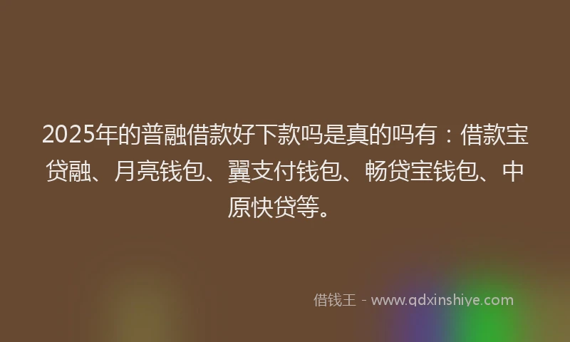 2025年的普融借款好下款吗是真的吗有：借款宝贷融、月亮钱包、翼支付钱包、畅贷宝钱包、中原快贷等。