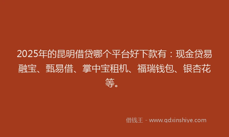 2025年的昆明借贷哪个平台好下款有：现金贷易融宝、甄易借、掌中宝租机、福瑞钱包、银杏花等。