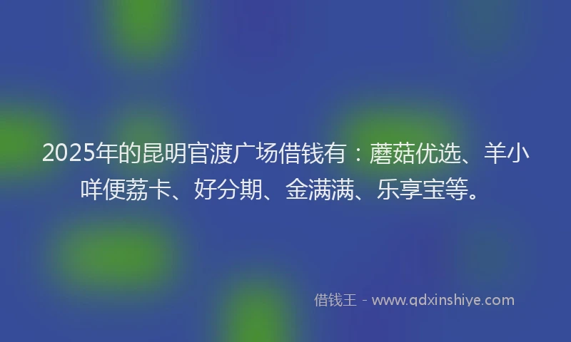 2025年的昆明官渡广场借钱有：蘑菇优选、羊小咩便荔卡、好分期、金满满、乐享宝等。