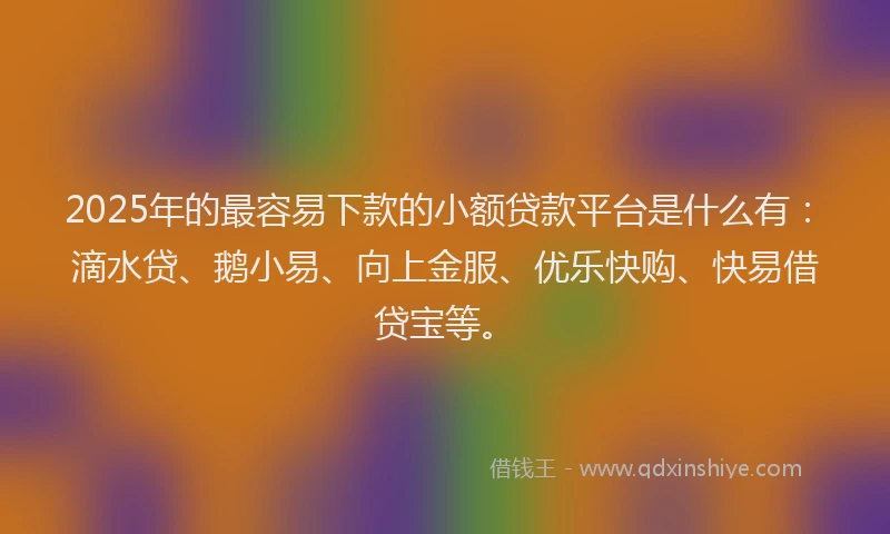 2025年的最容易下款的小额贷款平台是什么有：滴水贷、鹅小易、向上金服、优乐快购、快易借贷宝等。