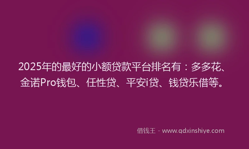 2025年的最好的小额贷款平台排名有：多多花、金诺Pro钱包、任性贷、平安i贷、钱贷乐借等。