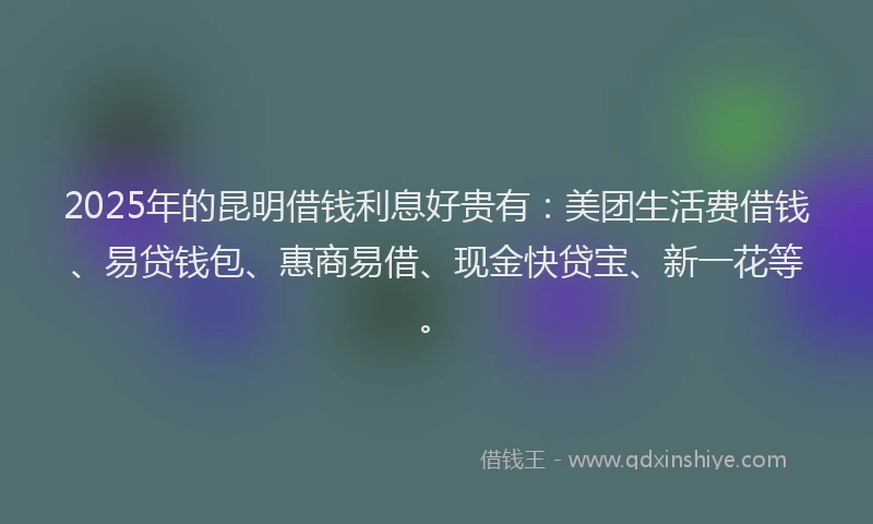 2025年的昆明借钱利息好贵有：美团生活费借钱、易贷钱包、惠商易借、现金快贷宝、新一花等。