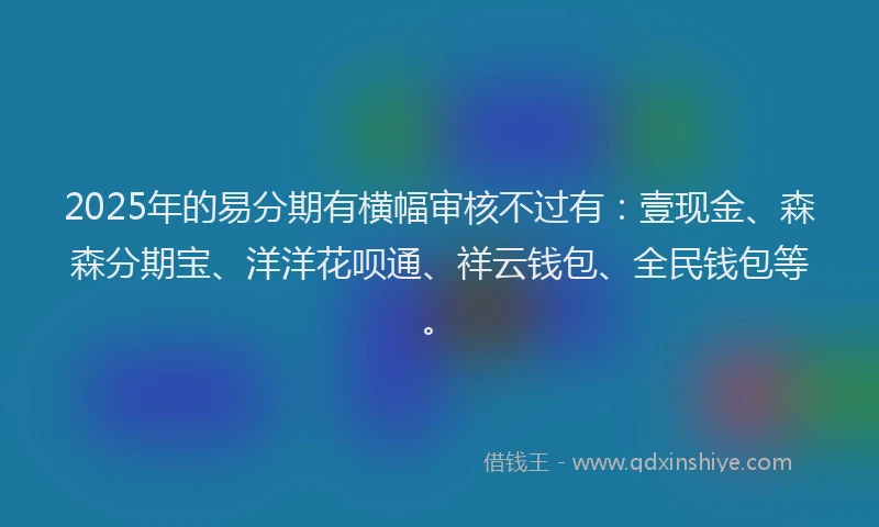 2025年的易分期有横幅审核不过有：壹现金、森森分期宝、洋洋花呗通、祥云钱包、全民钱包等。