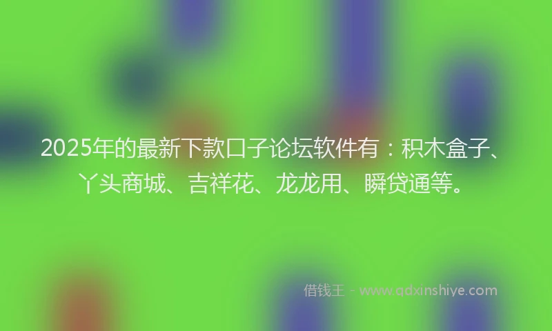 2025年的最新下款口子论坛软件有：积木盒子、丫头商城、吉祥花、龙龙用、瞬贷通等。