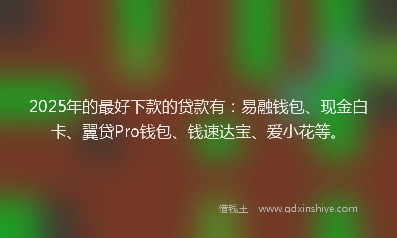 2025年的最好下款的贷款有：易融钱包、现金白卡、翼贷Pro钱包、钱速达宝、爱小花等。