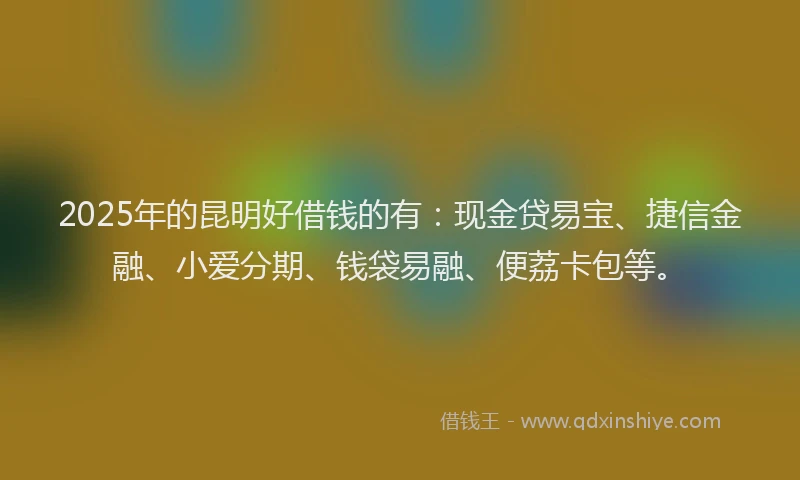 2025年的昆明好借钱的有：现金贷易宝、捷信金融、小爱分期、钱袋易融、便荔卡包等。