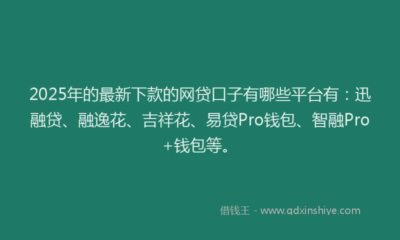 2025年的最新下款的网贷口子有哪些平台有：迅融贷、融逸花、吉祥花、易贷Pro钱包、智融Pro+钱包等。