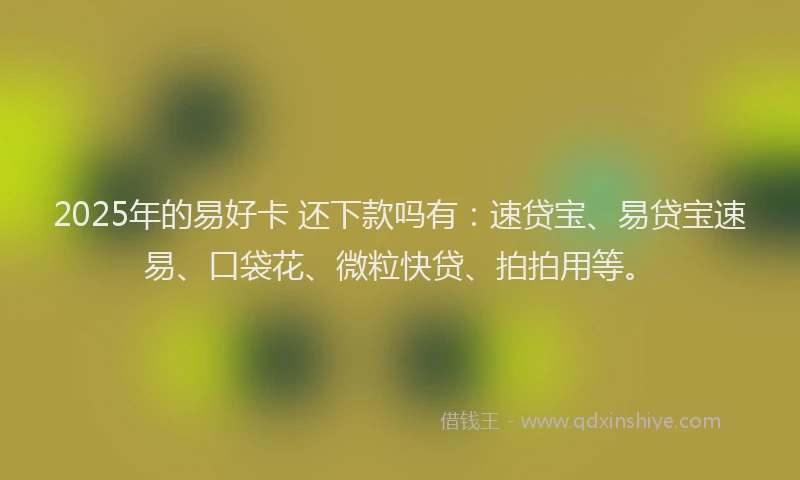 2025年的易好卡 还下款吗有：速贷宝、易贷宝速易、口袋花、微粒快贷、拍拍用等。