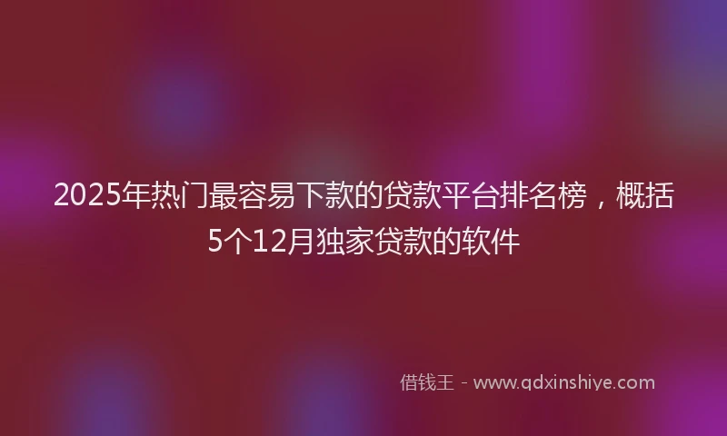 2025年热门最容易下款的贷款平台排名榜，概括5个12月独家贷款的软件