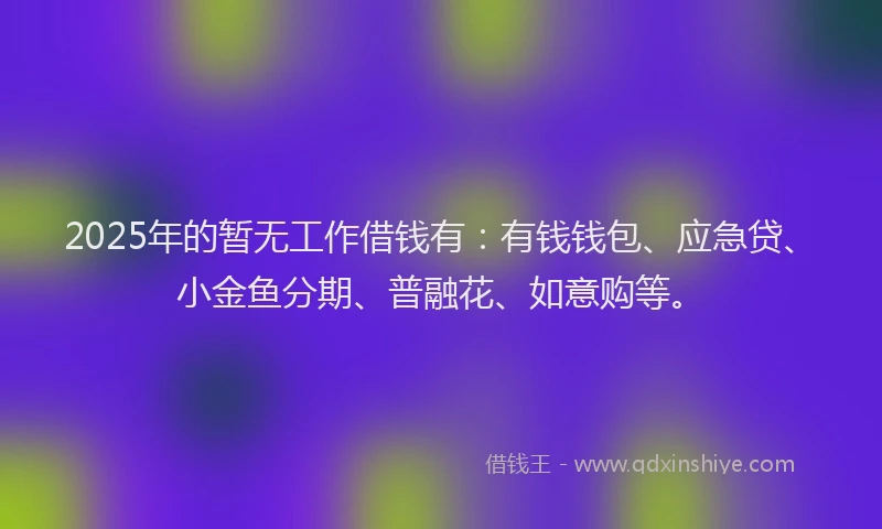 2025年的暂无工作借钱有：有钱钱包、应急贷、小金鱼分期、普融花、如意购等。