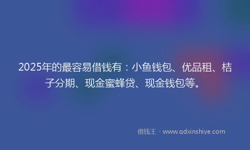 2025年的最容易借钱有：小鱼钱包、优品租、桔子分期、现金蜜蜂贷、现金钱包等。