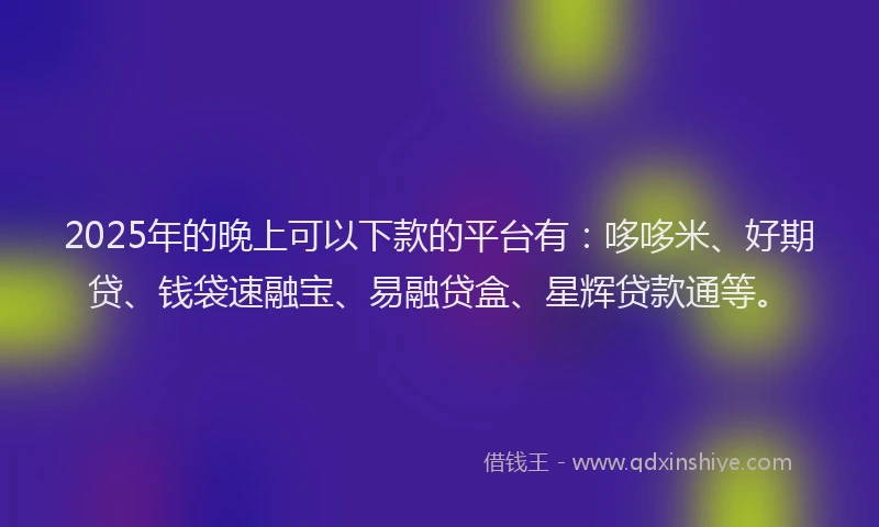 2025年的晚上可以下款的平台有：哆哆米、好期贷、钱袋速融宝、易融贷盒、星辉贷款通等。