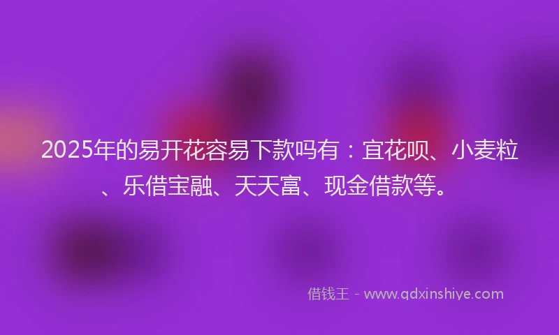 2025年的易开花容易下款吗有：宜花呗、小麦粒、乐借宝融、天天富、现金借款等。