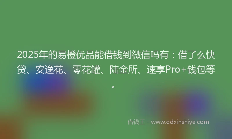 2025年的易橙优品能借钱到微信吗有：借了么快贷、安逸花、零花罐、陆金所、速享Pro+钱包等。