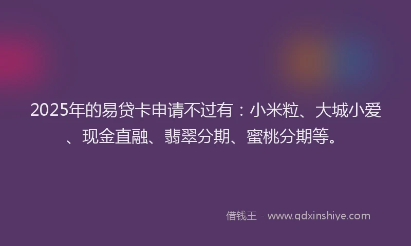 2025年的易贷卡申请不过有：小米粒、大城小爱、现金直融、翡翠分期、蜜桃分期等。