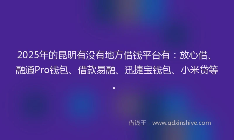 2025年的昆明有没有地方借钱平台有：放心借、融通Pro钱包、借款易融、迅捷宝钱包、小米贷等。