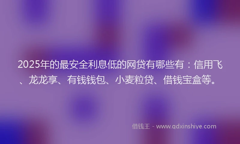 2025年的最安全利息低的网贷有哪些有：信用飞、龙龙享、有钱钱包、小麦粒贷、借钱宝盒等。