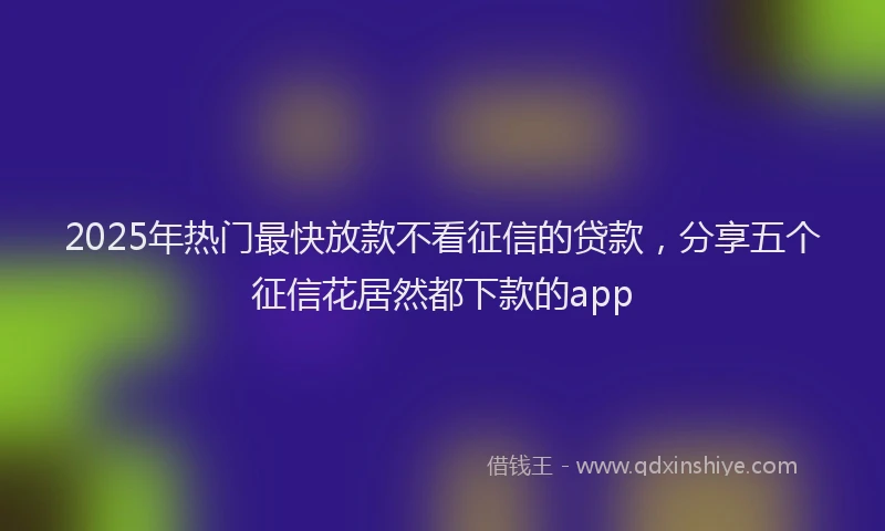 2025年热门最快放款不看征信的贷款，分享五个征信花居然都下款的app