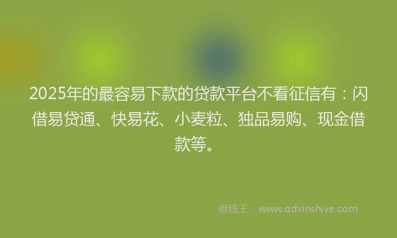 2025年的最容易下款的贷款平台不看征信有：闪借易贷通、快易花、小麦粒、独品易购、现金借款等。