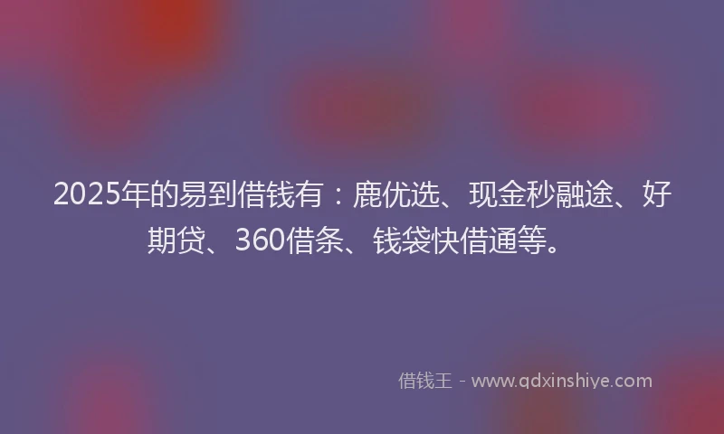 2025年的易到借钱有：鹿优选、现金秒融途、好期贷、360借条、钱袋快借通等。