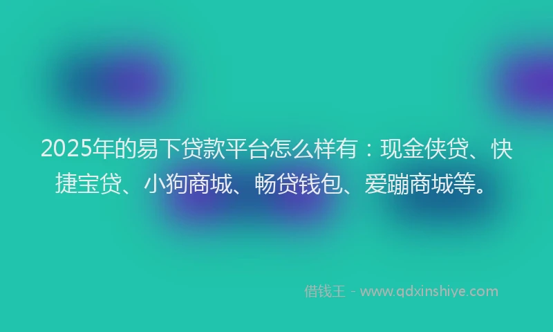 2025年的易下贷款平台怎么样有：现金侠贷、快捷宝贷、小狗商城、畅贷钱包、爱蹦商城等。