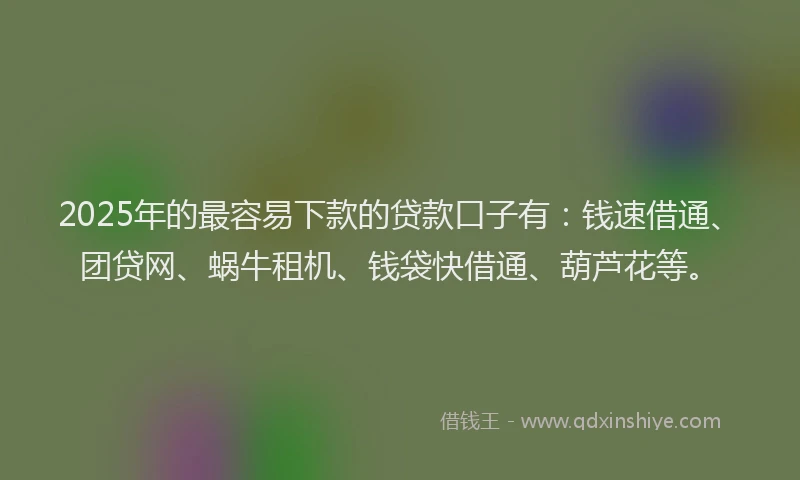 2025年的最容易下款的贷款口子有：钱速借通、团贷网、蜗牛租机、钱袋快借通、葫芦花等。