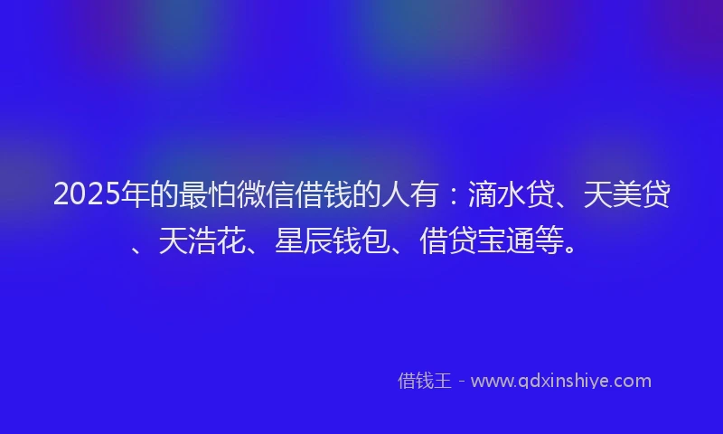 2025年的最怕微信借钱的人有：滴水贷、天美贷、天浩花、星辰钱包、借贷宝通等。