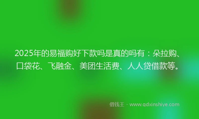 2025年的易福购好下款吗是真的吗有：朵拉购、口袋花、飞融金、美团生活费、人人贷借款等。