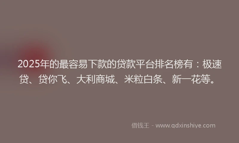 2025年的最容易下款的贷款平台排名榜有：极速贷、贷你飞、大利商城、米粒白条、新一花等。