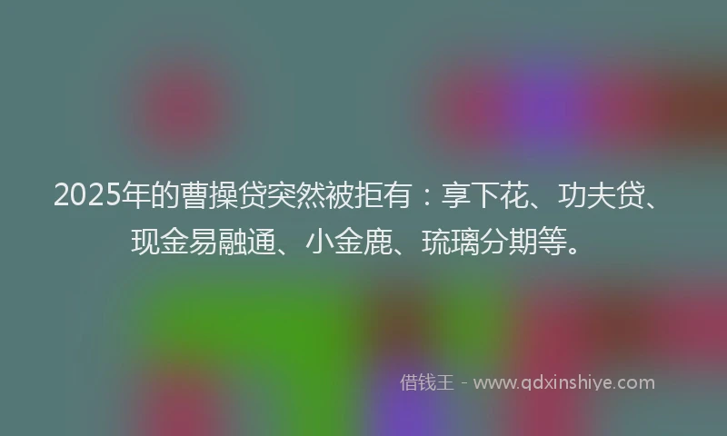 2025年的曹操贷突然被拒有：享下花、功夫贷、现金易融通、小金鹿、琉璃分期等。