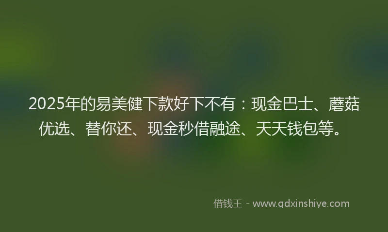 2025年的易美健下款好下不有：现金巴士、蘑菇优选、替你还、现金秒借融途、天天钱包等。