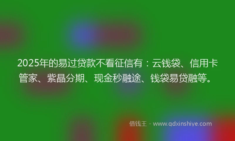 2025年的易过贷款不看征信有：云钱袋、信用卡管家、紫晶分期、现金秒融途、钱袋易贷融等。