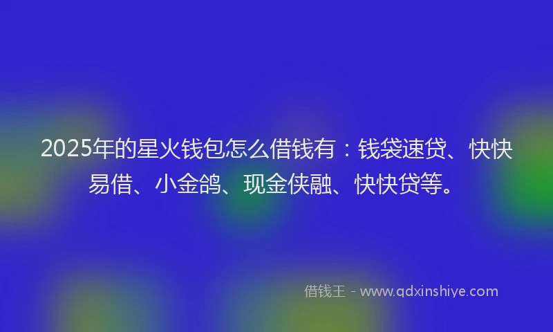 2025年的星火钱包怎么借钱有：钱袋速贷、快快易借、小金鸽、现金侠融、快快贷等。