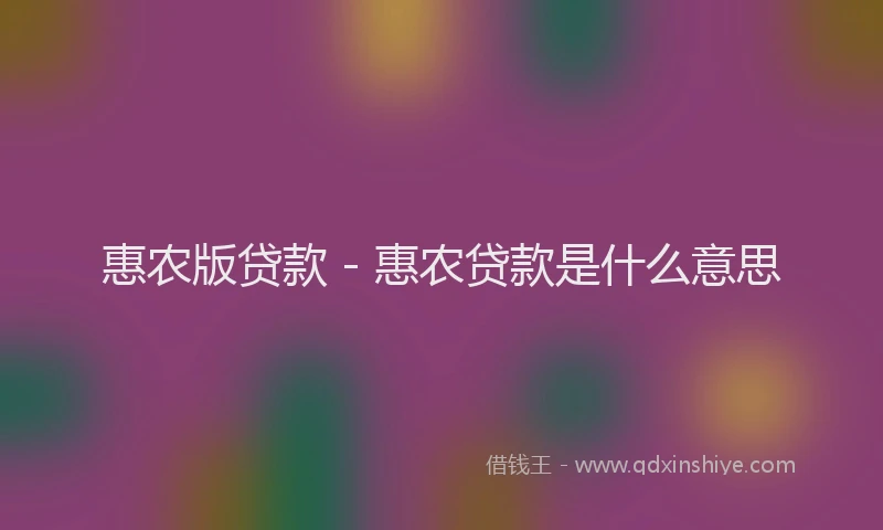 惠农版贷款 - 惠农贷款是什么意思