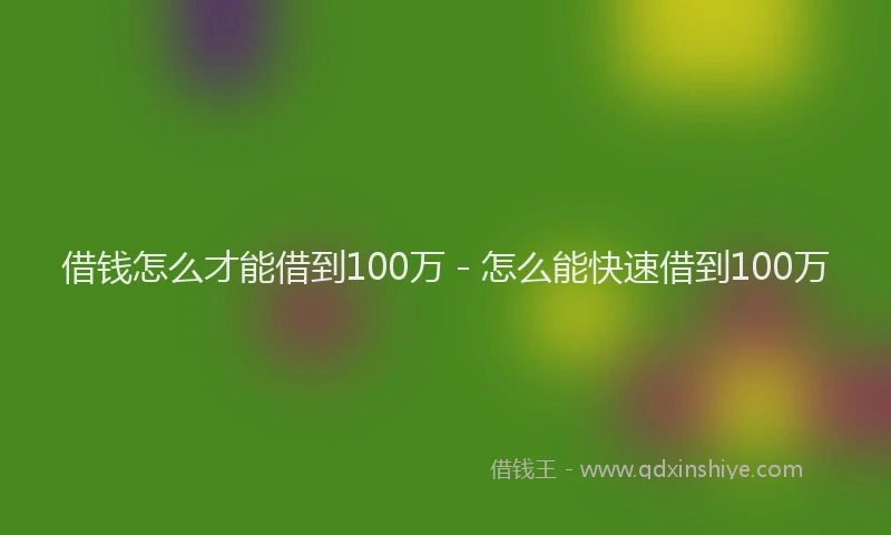 借钱怎么才能借到100万 - 怎么能快速借到100万