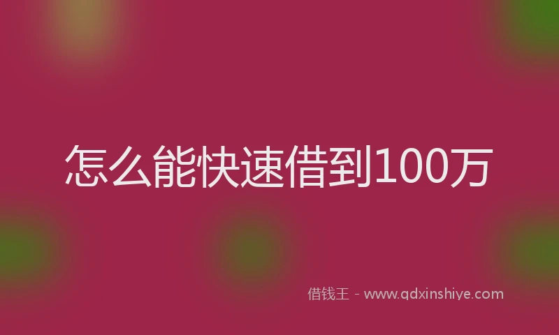 怎么能快速借到100万