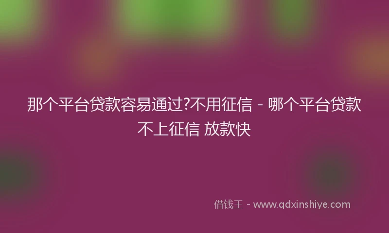 那个平台贷款容易通过?不用征信 - 哪个平台贷款不上征信 放款快