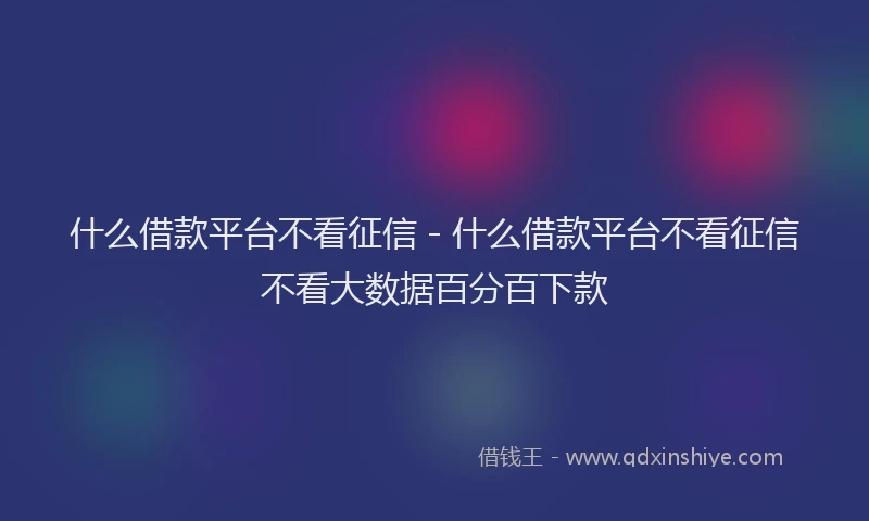 什么借款平台不看征信 - 什么借款平台不看征信不看大数据百分百下款