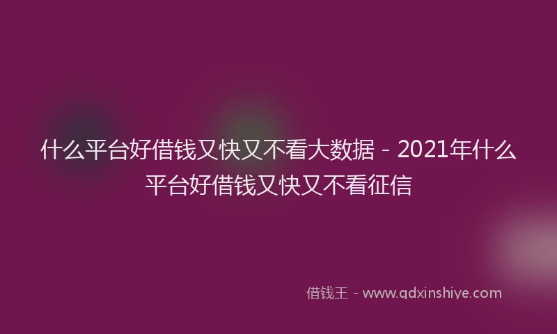 什么平台好借钱又快又不看大数据 - 2021年什么平台好借钱又快又不看征信