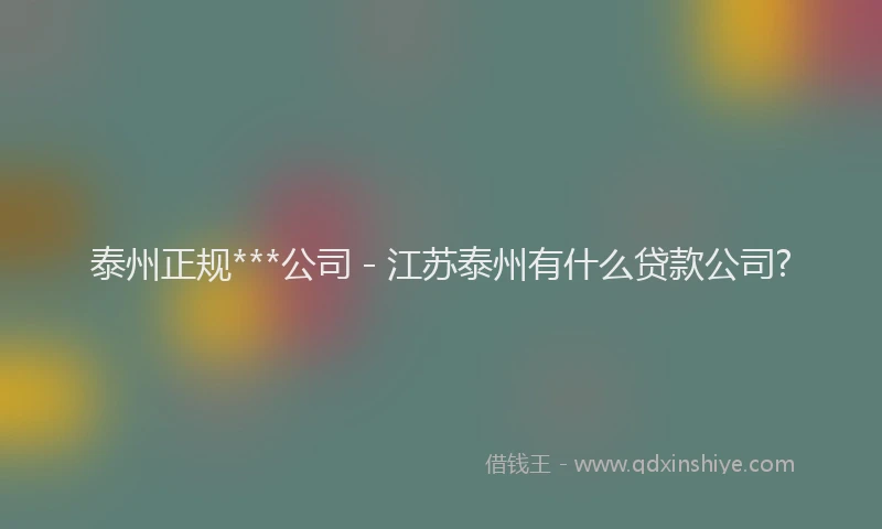 泰州正规***公司 - 江苏泰州有什么贷款公司?
