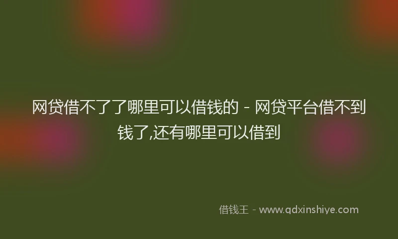 网贷借不了了哪里可以借钱的 - 网贷平台借不到钱了,还有哪里可以借到