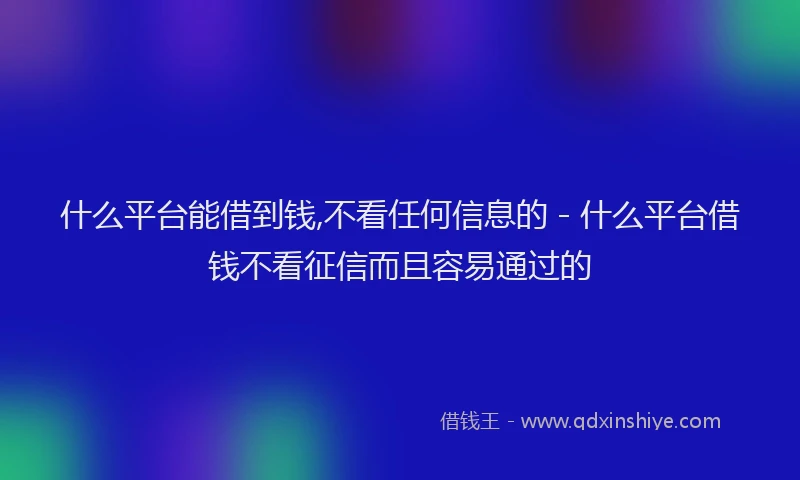 什么平台能借到钱,不看任何信息的 - 什么平台借钱不看征信而且容易通过的